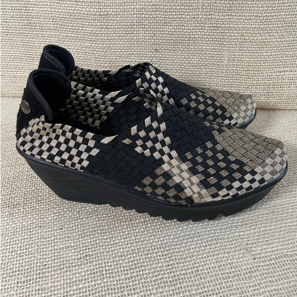 BERNIE MEV Sexy Comfort Stretch Woven Wedge Heels -Gold Black  size 39 / 8.5 - 9 - Picture 3 of 9